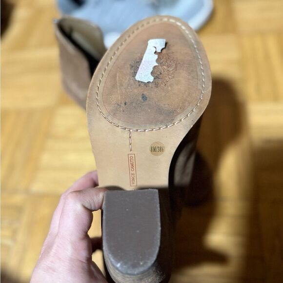 Vince Camuto Open Toe Zip Back Ankle Boot Heels Women's Size 8 Tan - Picture 6 of 6